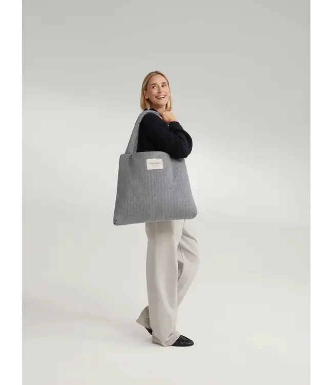 flannel chalkstripe Mom bag light grey