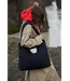 flannel chalkstripe Mom bag dark blue