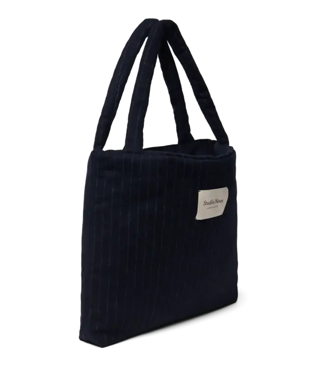 flannel chalkstripe Mom bag dark blue
