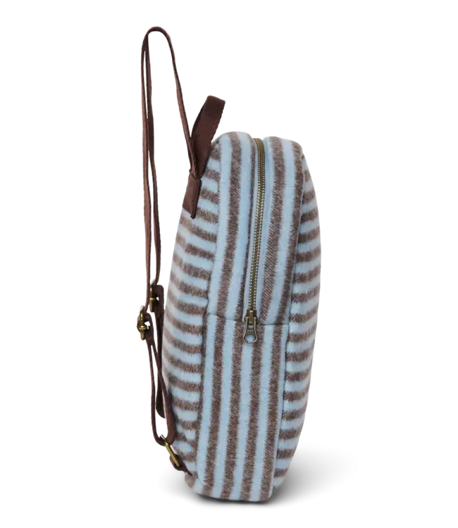Stripy wool mini backpack light blue / brown