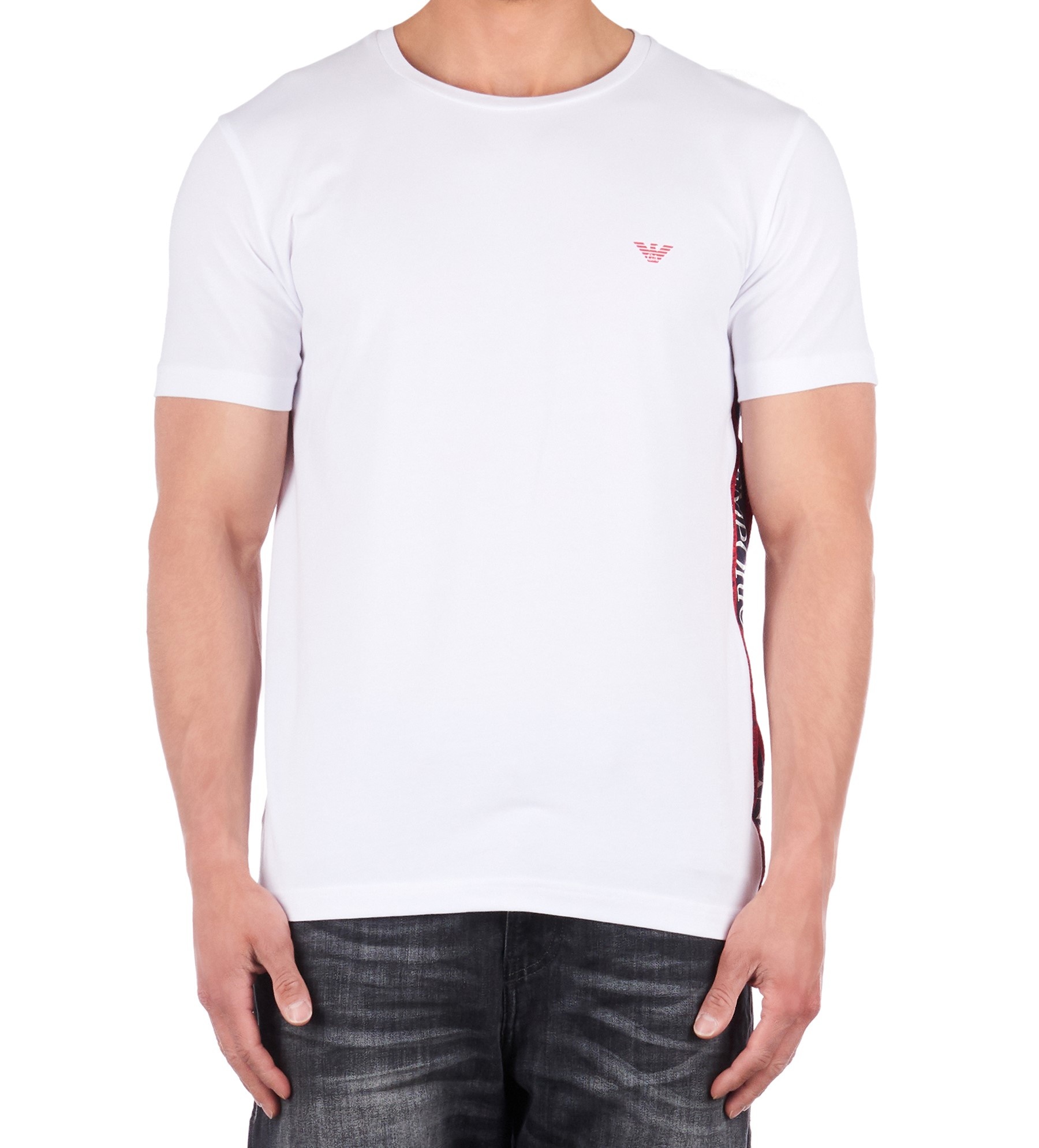 Emporio armani : T-shirt tape logo White-9P462 - Coats leermode