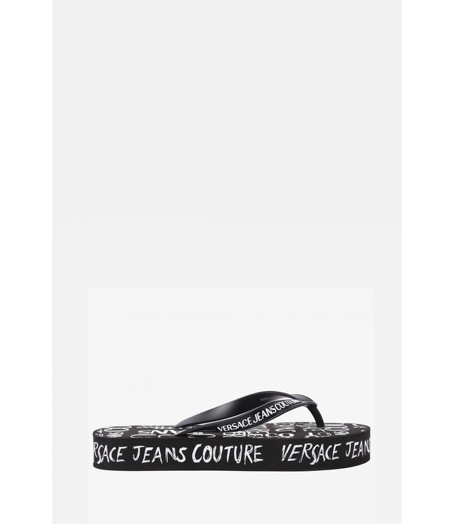 Versace Jeans couture Woman logo platform flip flop-Black white