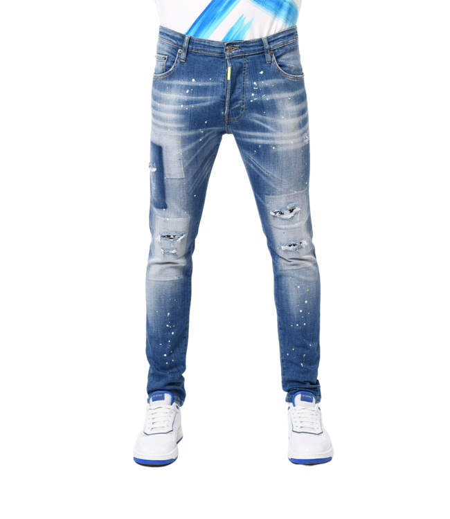 Mybrand Jeans White/Bleu/Yellow/Spots-Blue