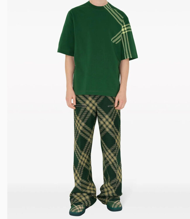 Burberry Ivy Check Sleeve Cotton Tee-Green
