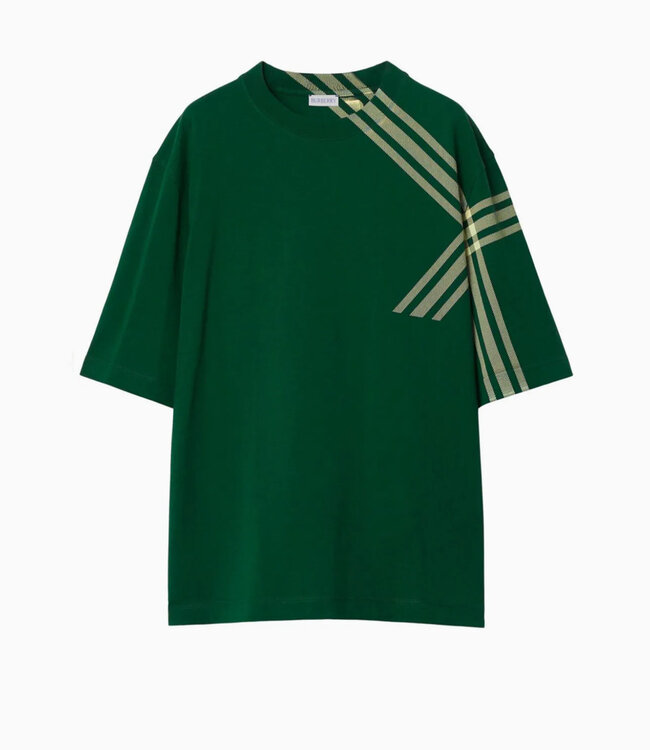 Burberry Ivy Check Sleeve Cotton Tee-Green