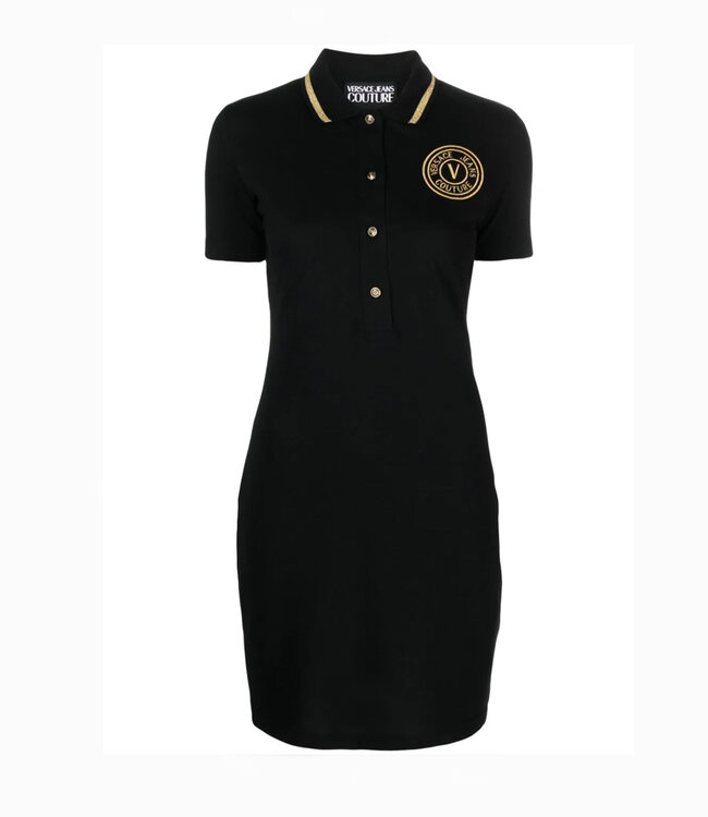 Versace Jeans couture V-Emblem Midi Polo Dress -Black