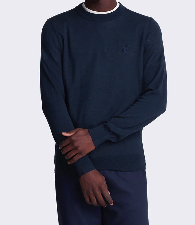 Lyle & Scott Tonal eagle Cotton Merino Crew Neck-Navy