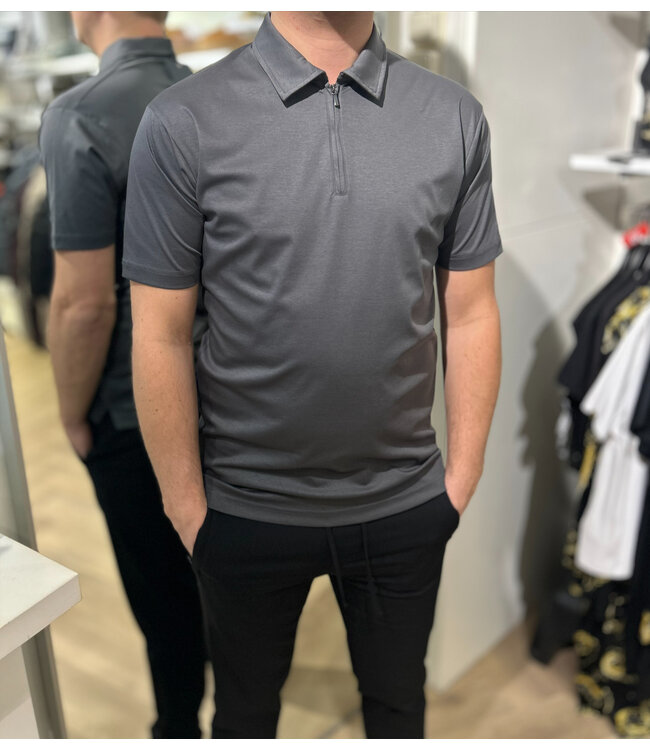 'TriaD'oro' Polo zip short sleeve-Dark grey