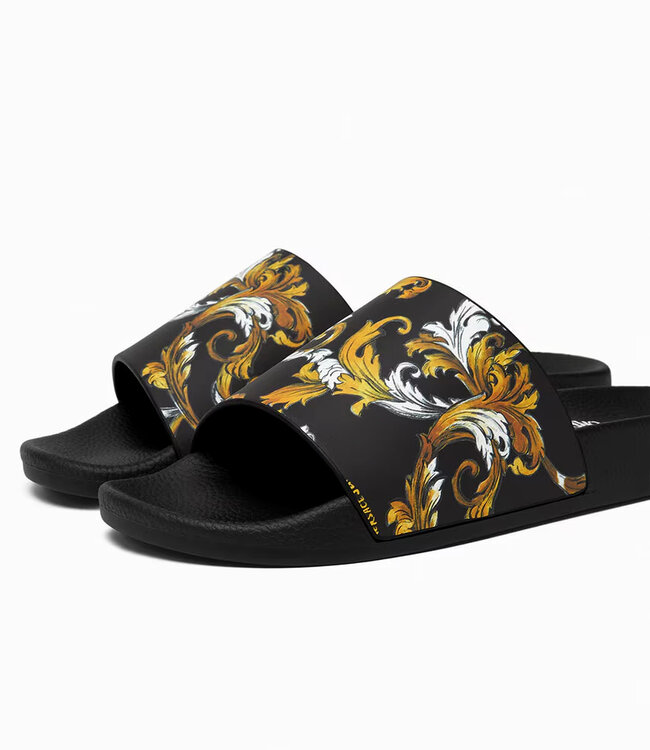 Versace Jeans couture Slide Baroque logo-Black gold