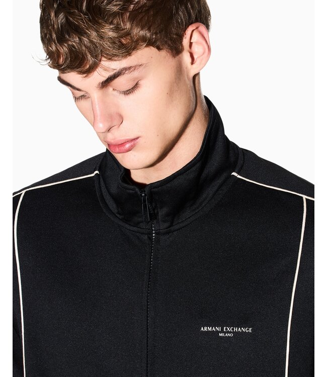 ARMANI EXCHANGE Zip Cardigan contrast piping-Black