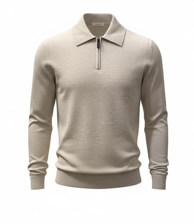 Paolo Pecora Milano Knitted Long sleeve zip polo-Beige