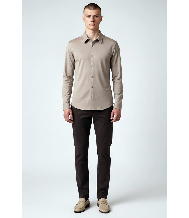 'TriaD'oro' Buttoned Longsleeve Polo-Taupe