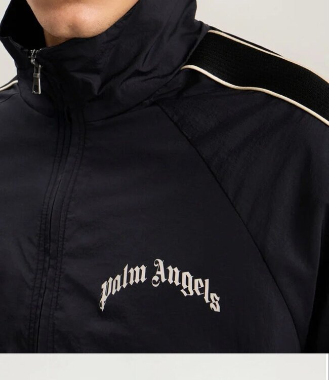 Palm Angels Curved Logo Vintage Track Windbreaker-Black