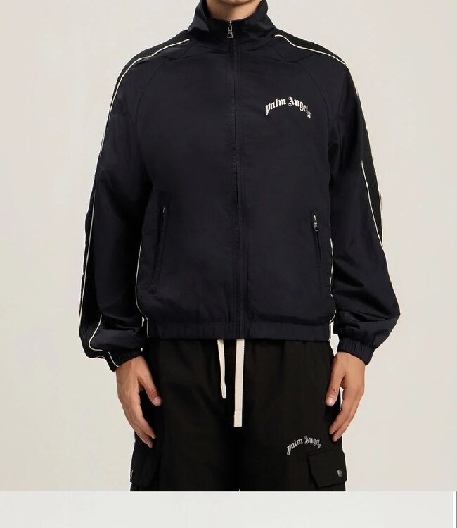 Palm Angels Curved Logo Vintage Track Windbreaker-Black