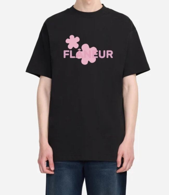 Flaneur Organic Flower Tee Black pink