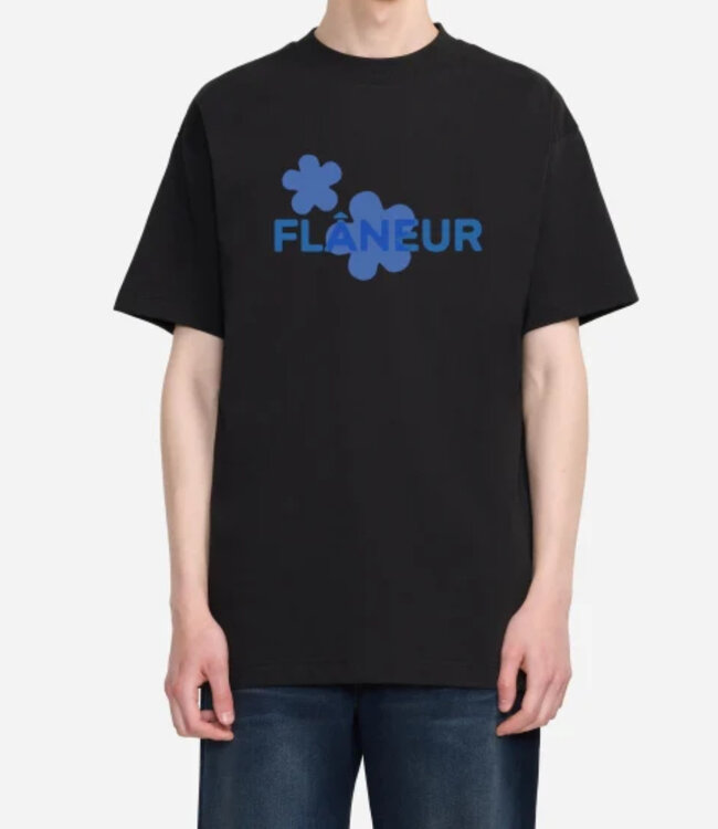 Flaneur Organic Flower Tee Black blue