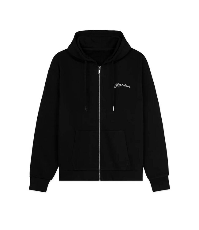 Flaneur Signature Zip up Hoodie Black