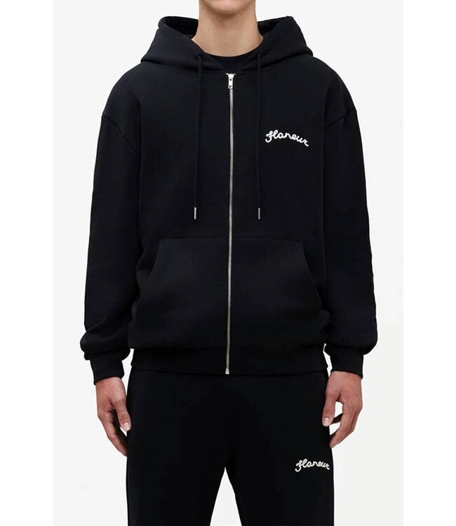 Flaneur Signature Zip up Hoodie Black