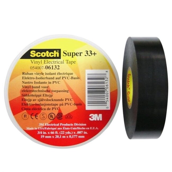 Scotch 3M Super 33+ Ruban Professionnel 19mm x 20m Noir (10 pack) 