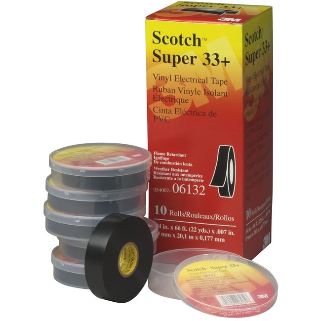 Scotch 3M Super 33+ Professional Insulating Tape 19mm x 20m Black (10 Pack)