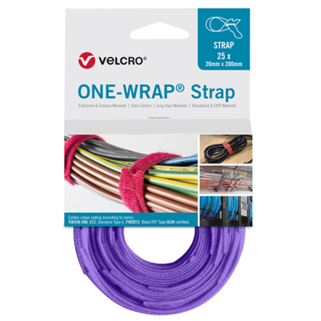 Liant de câble velcro Velcro® One-Wrap® 20mm x 200mm violet