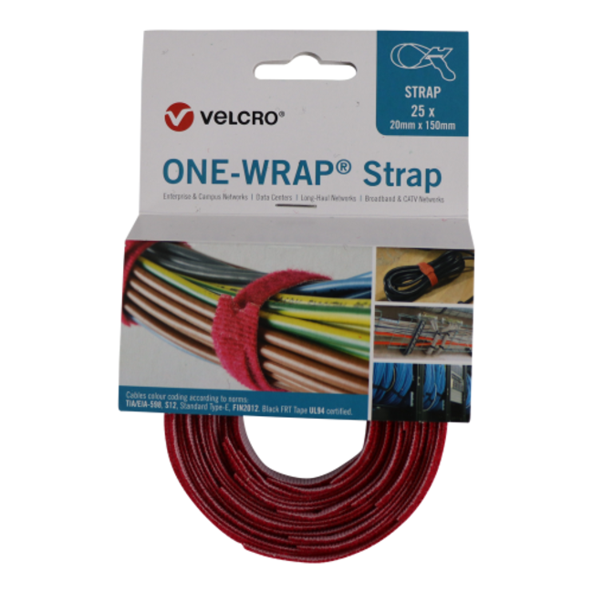 Velcro® ONE-WRAP® klittenband kabelbinder 20mm x 200mm Rood