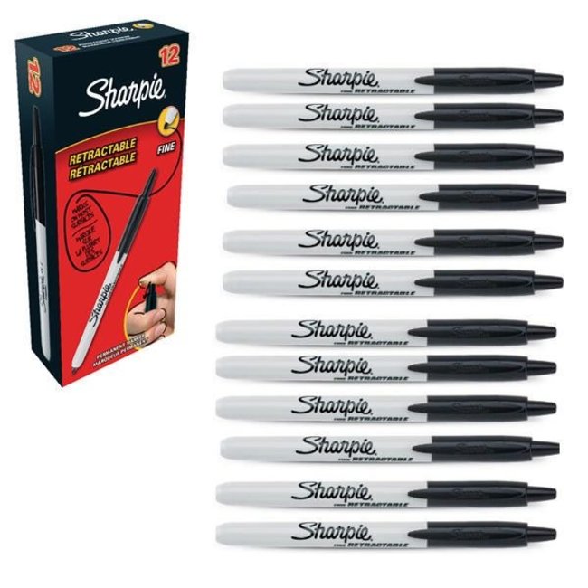 Sharpie Retractable Fine permanent marker 1mm Zwart  ( Doos 12 stuks )