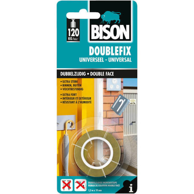 Bison Doublefix dubbelzijdige tape 19mm x 1,5m Universeel