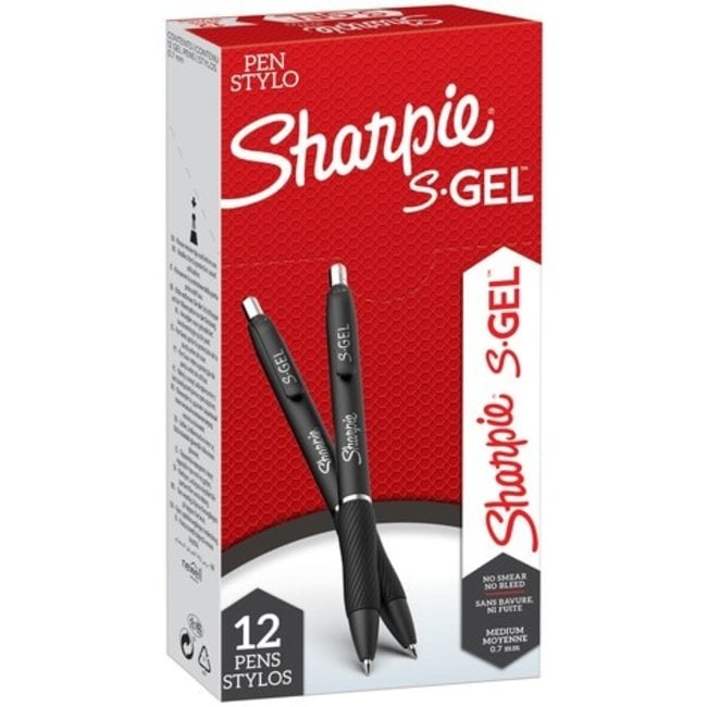 Sharpie S-gel stylo 0.7mm noir (Boîte 12 pièces)