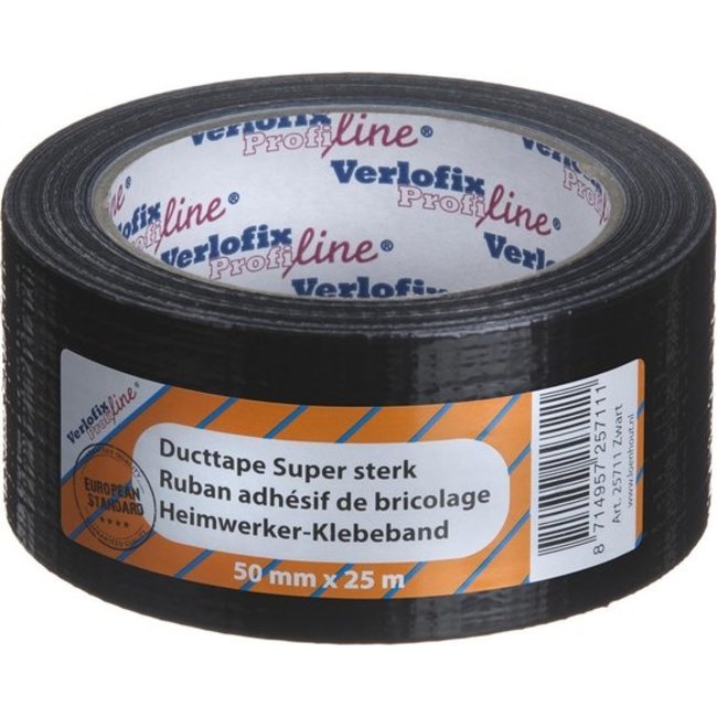 Verlofix Profiline Ducttape 50mm x 25m Zwart