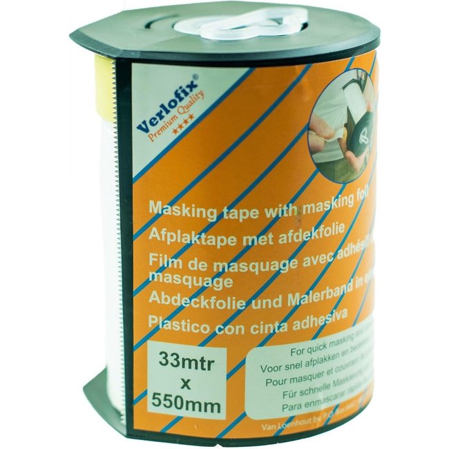 Verlofix maskingtape+folie 550mmx33mtr met dispenser