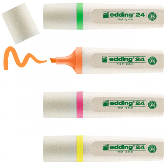 Edding 24 Ecoline Text Marker Assortiment de 4 couleurs (2-5 mm oblique)