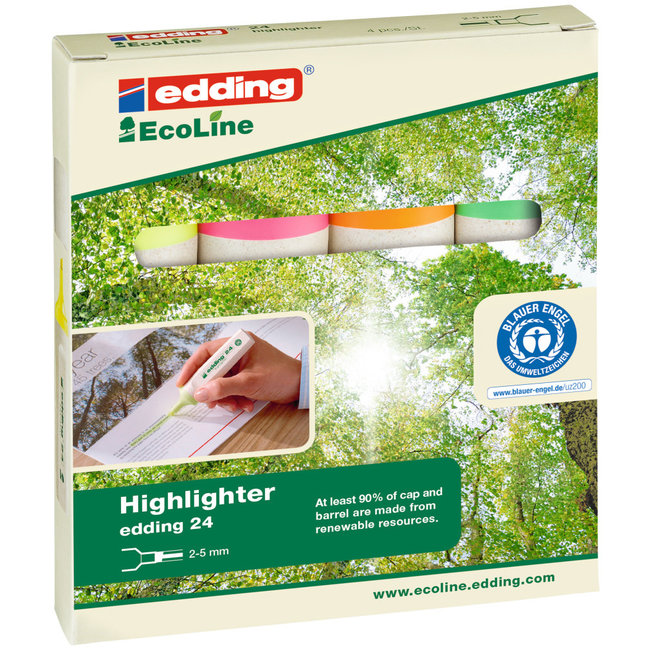 Edding 24 Ecoline Text Marker Assortiment de 4 couleurs (2-5 mm oblique)