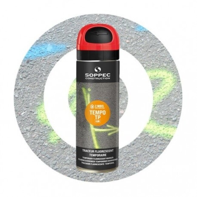 SOPPEC Tempo TP Tijdelijke Markeer Spray 500ml - Fluor Rood