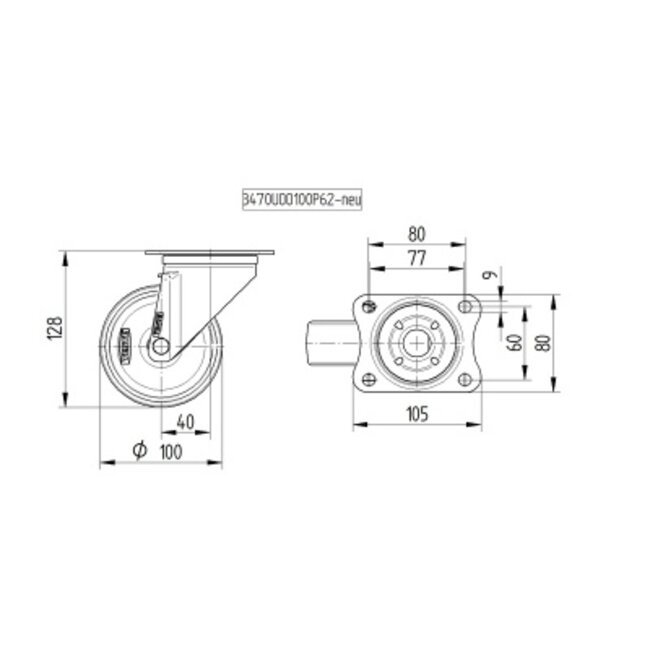 Tente Alpha Schwenkrad 100 mm