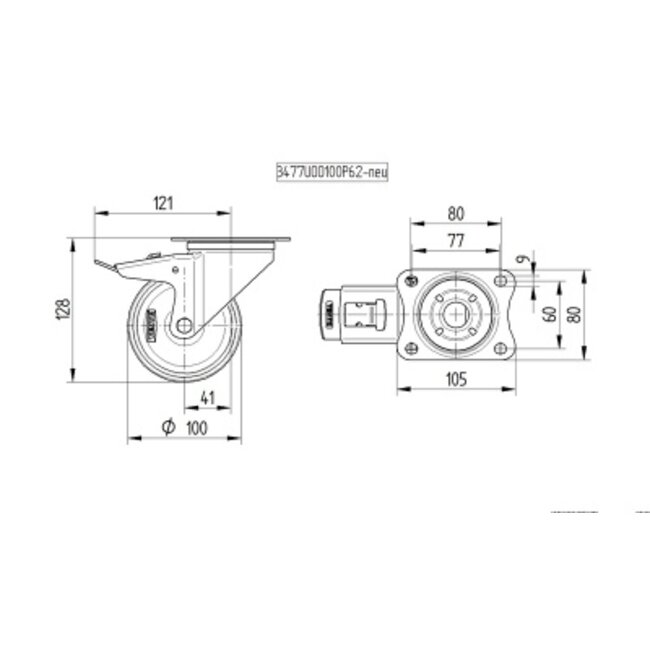 Tente Alpha Roue pivotante avec double frein 100 mm