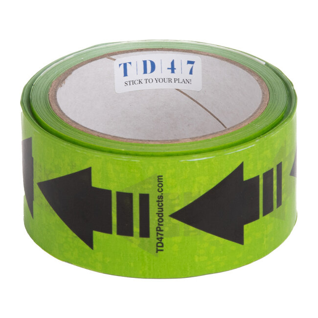 TD47 Ruban d'emballage PP Bason faible 50mm x 66m Vert avec des flèches