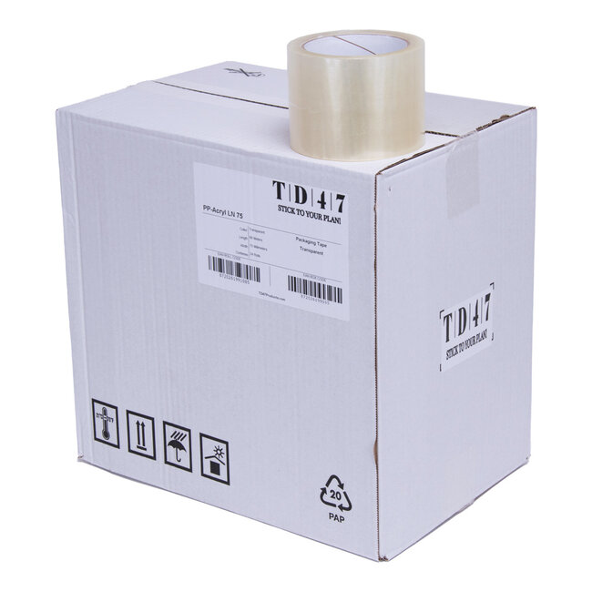TD47 Verpackungsband PP geräuscharm 75mm x 66m Transparent (Box 24 Rollen)