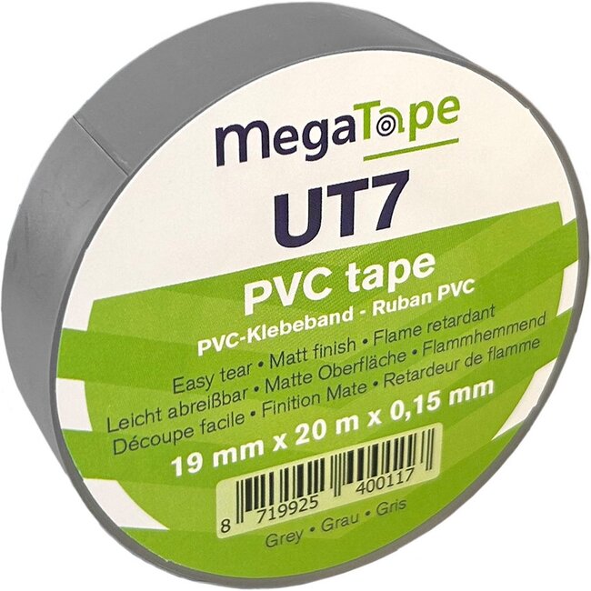 MegaTape UT7 PVC Ruban 19mm x 20m Gris