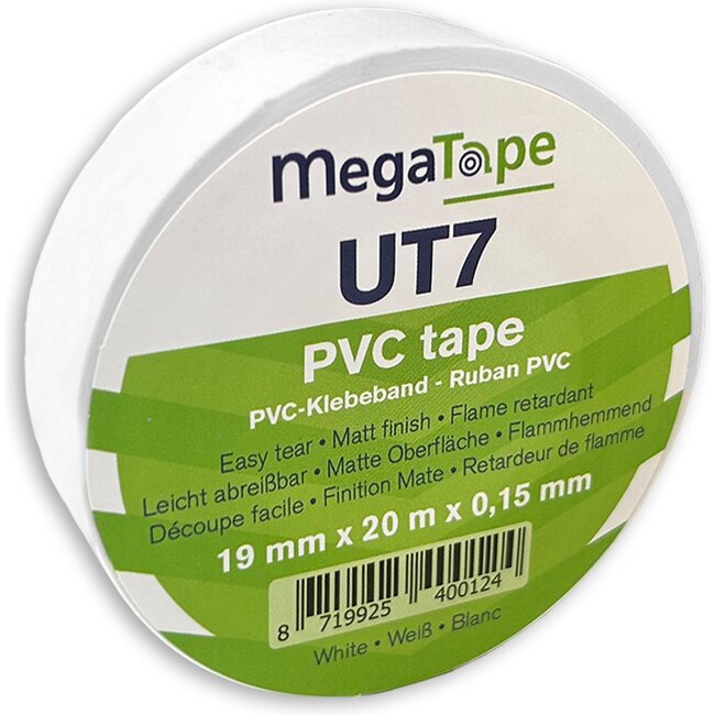 MegaTape UT7 PVC Ruban 19mm x 20m Blanc