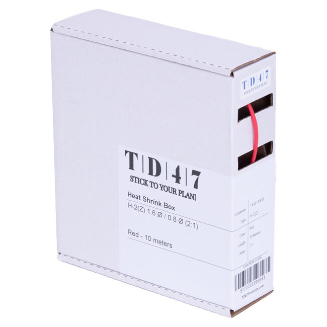 TD47 Boîte de Gaines Thermorétractables H-2(Z) 1.6Ø / 0.8Ø 10m - Rouge