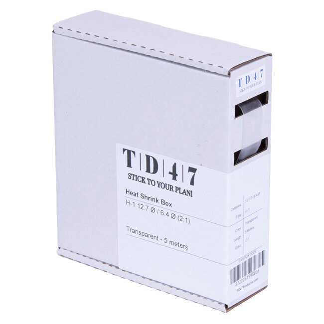 TD47 Boîte de Gaines Thermorétractables H-1 12,7Ø / 6,4Ø 5m - Transparent