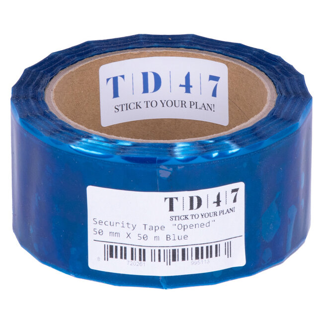 TD47 Security Tape "Opened" 50mm x 50m Blue