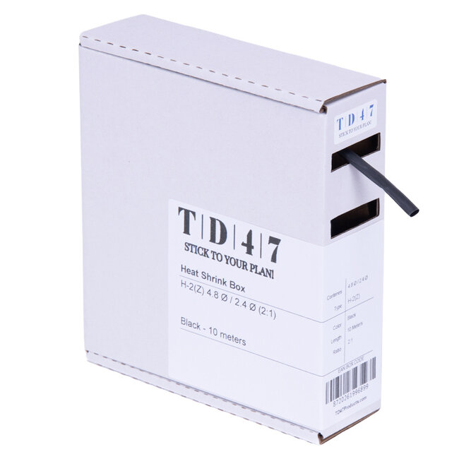 TD47 Boîte de Gaines Thermorétractables H-2(Z) 4.8Ø / 2.4Ø 10m - Noir