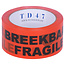 TD47 Ruban d'emballage fragile / fragile 50mm x 66m orange (36 rouleaux)