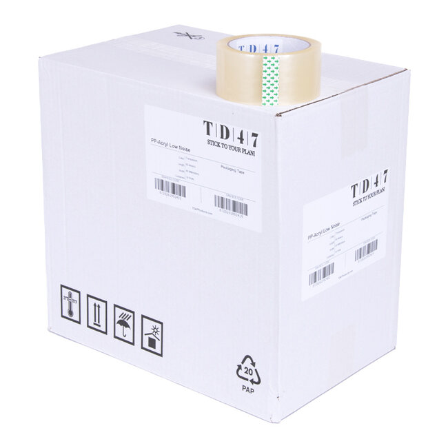 TD47 Verpakkingstape PP low noise 48mm x 66m Transparant (Doos 36 rollen)