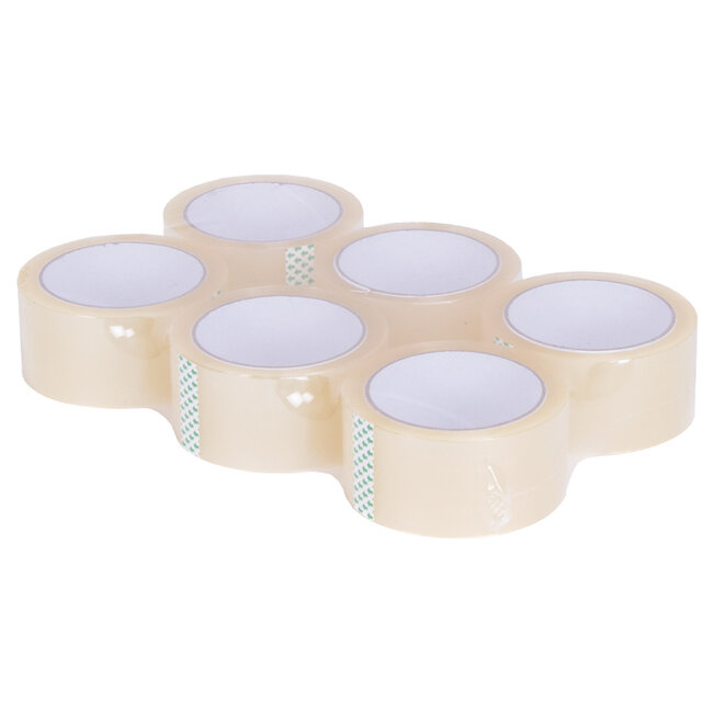 TD47 Deal 6x Packaging tape PP low noise 50mm x 66m Transparent + Dispenser