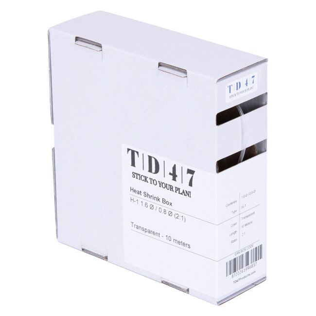 TD47 Boîte de Gaines Thermorétractables H-1 1.6Ø / 0.8Ø 10m - Transparent