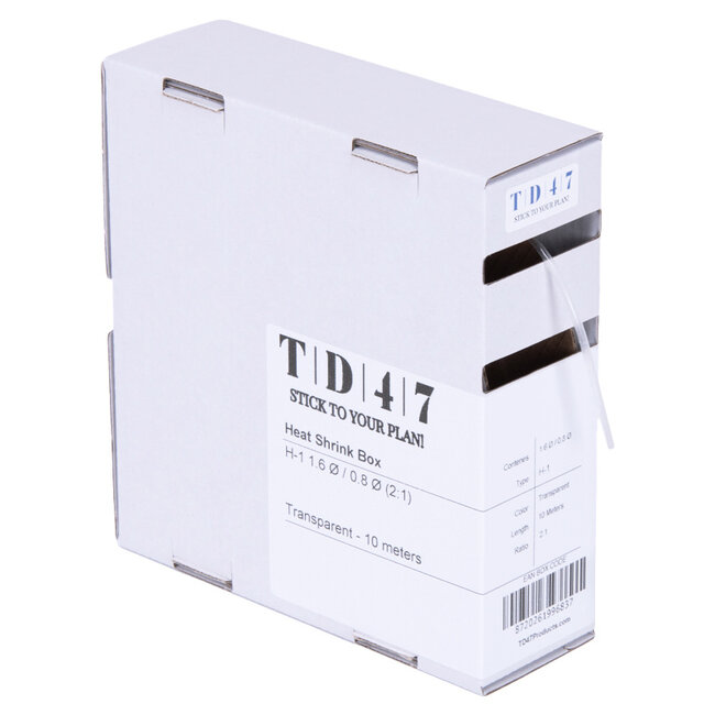 TD47 Shrink Sleeve Box H-1 1.6Ø / 0.8Ø 10m - Transparent