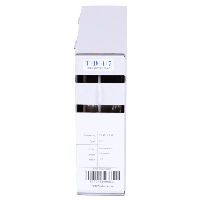 TD47 Shrink Sleeve Box H-1 1.6Ø / 0.8Ø 10m - Transparent